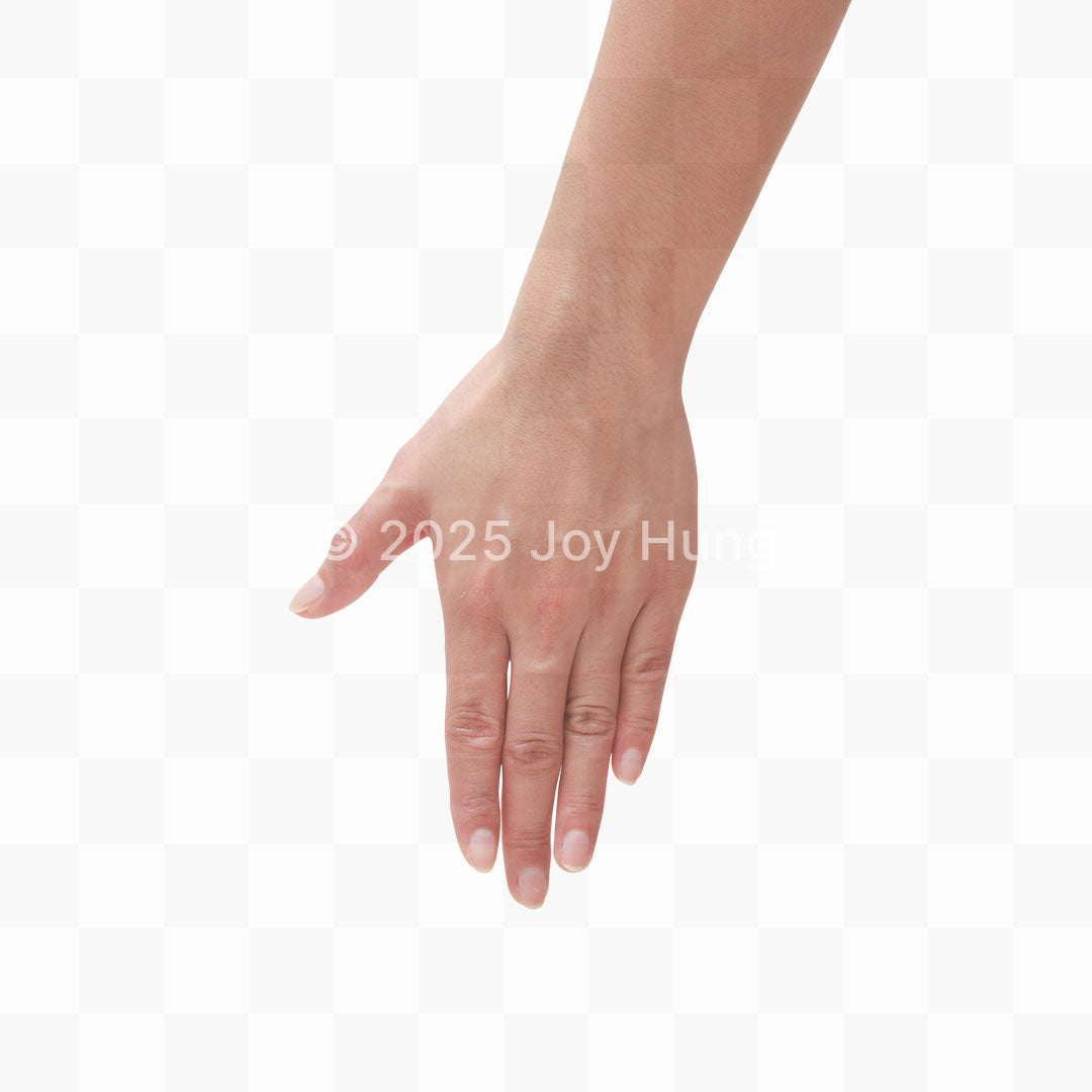 Hand with clear nail polish on a white background