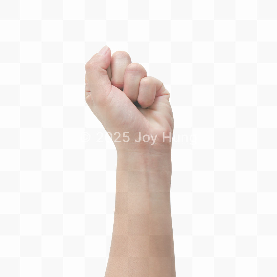 Hand making a fist on a white background.