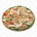 Plated dish of noodles with vegetables and chicken on a transparent background PNG cutout by Joy Hung