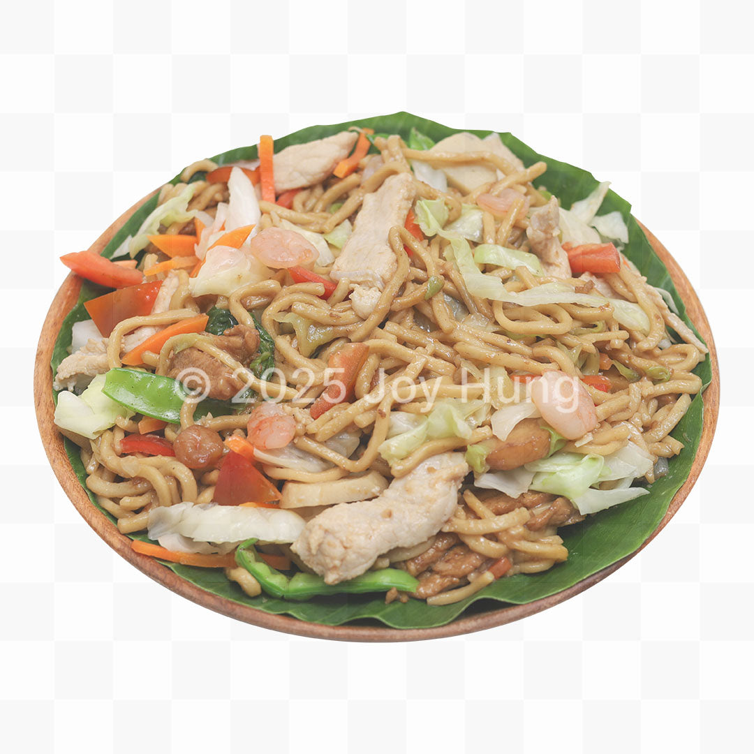 Plated dish of noodles with vegetables and chicken on a transparent background PNG cutout by Joy Hung