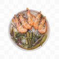 Bowl of shrimp and vegetables sinigang on a white background