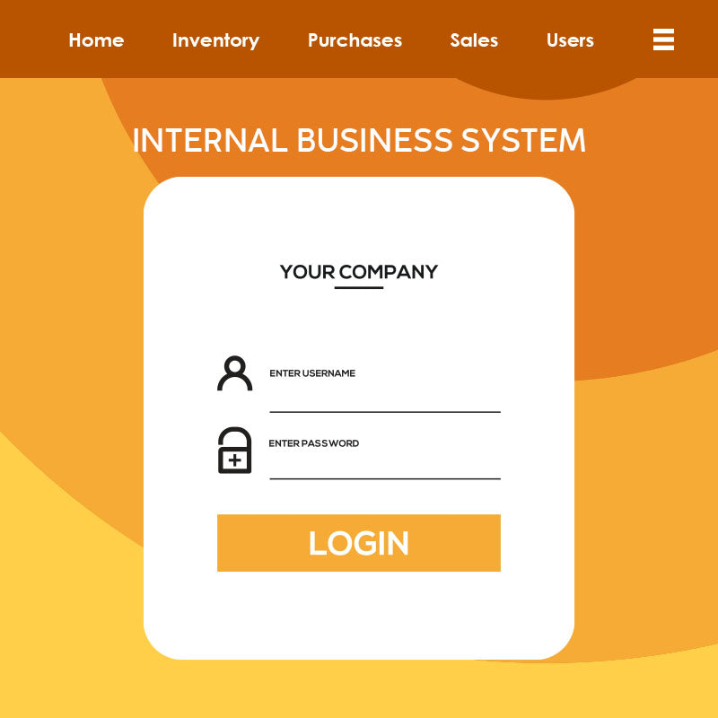 Login screen for an internal business system with a white form on an orange background