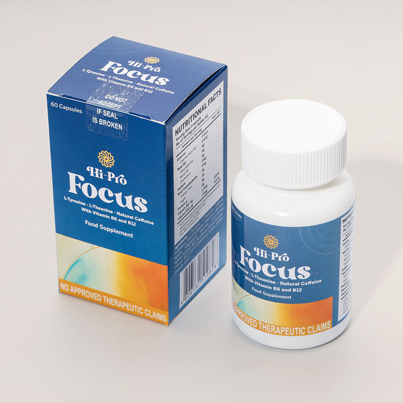 HI-PRO Focus supplement bottle and packaging on a white background
